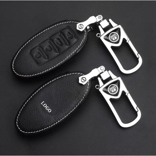 Genuine Leather car key cover For Nissan sunny LIVINA X-Trail Qashqai Sylphy Tiida Teana geniss 2014 keys case with Car Rings