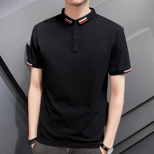 BROWON Summer T Shirt for Men Polo Solid Color Turn-Down Daily Casual Polo Clothes Breathable Silim Fit Korean Fashion Clothing