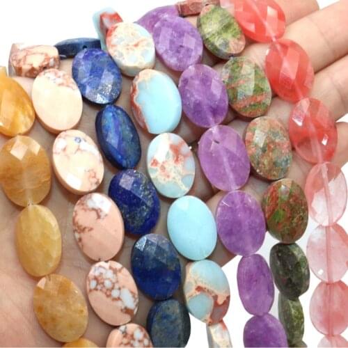 Faceted Natural Quartz Agates Lapis Lazuli Amazonite Stone Oval Shape Spacer Beads For Jewelry Making Charm DIY Bracelet