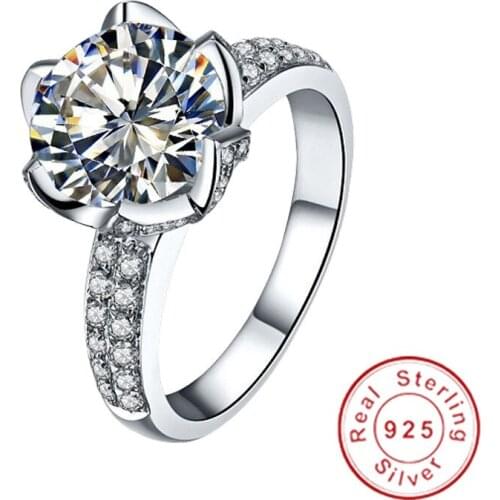 Vecalon Solitaire Flower Promise Ring 925 sterling silver Bijou AAAAA Cz Engagement Wedding band rings for women Bridal Jewelry