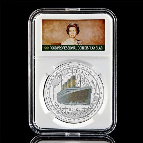 1912 Titanic RMS Large Ship&UK Queen Elizabeth II Silver Plated Euro Enamel Medal Commemorative Coin Collection W/PCCB Box