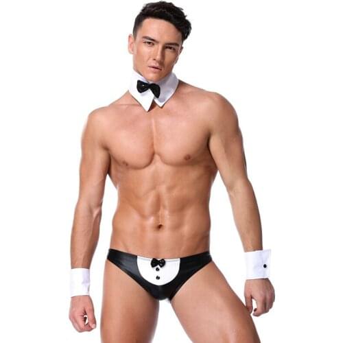 3-piece Set Adult Footman Cosplay Lingerie Halloween Underwear Men Nightclub Bar Wear Erotic Apparel Carnival Party Sexy Costume