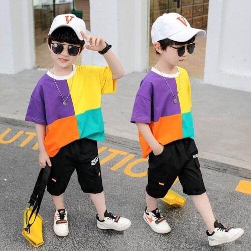 Toddler Boys Clothing Set 2021 Summer New Childrens Boys Fashion Sport Suits Color Matching T Shirts Shorts Baby 2pcs Sets