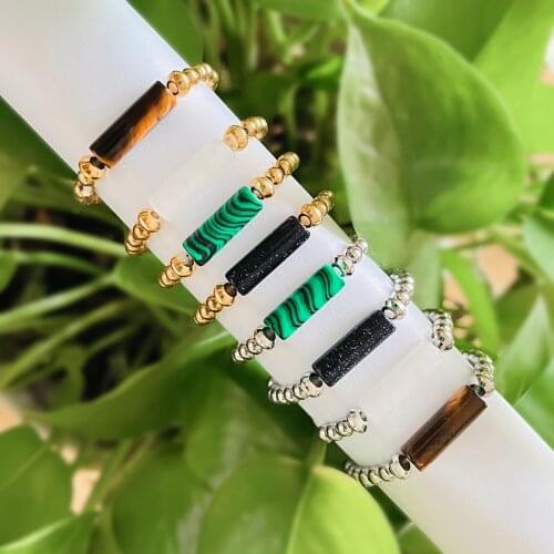 Fashion Gold Silver Metal Rings Bohemian Colored Crystal Opal Natural Stone Ring Stainless Steel Handmade Wedding Party Jewelry
