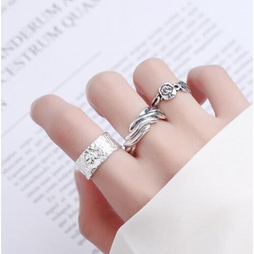 Morivovog 925 Sterling Silver Tin Foil Texture Rings Irregular Bumpy Surface Japan Korea Wide Rings for Women Friendship Jewelry