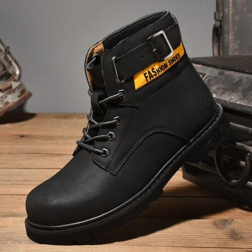 High Quality Genuine Leather Men Ankle Boots Leather Snow Boots Men Shoes Winter Punk Booties Martin Winter Boots Working Boots