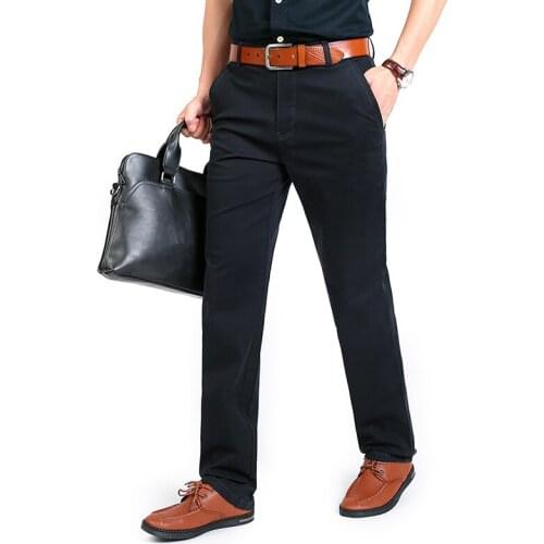 Mens casual pants fitness straight cotton cargo long trousers plus size 2019 winter elastic dark navy young business slacks