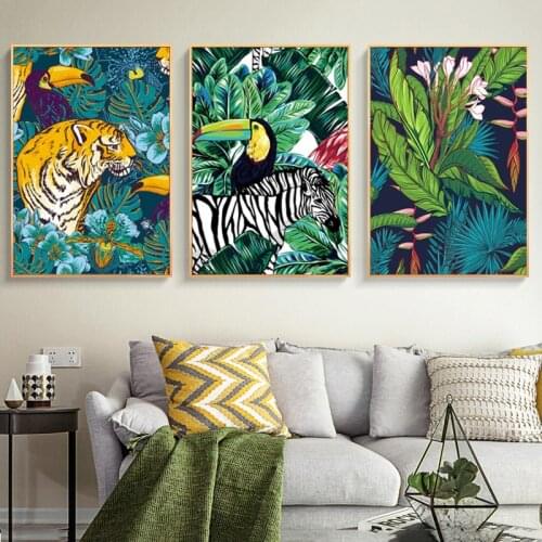 Toucan Flamingo Tiger Forest Animal Wall Art Canvas Painting Nordic Poster and Prints for Living Room Picture Home Decoration