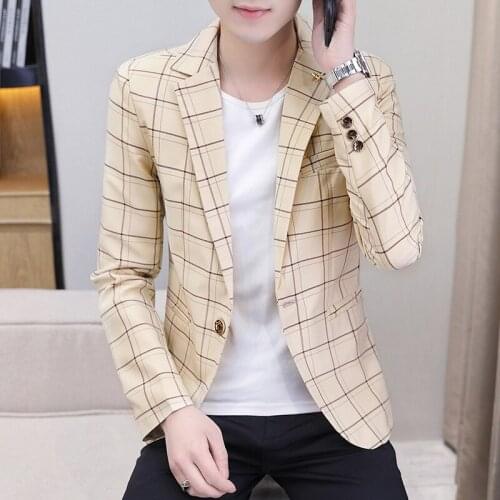 2021 Spring and Autumn New Mens Slim Fit Plaid blazer Youth Trendy Handsome Casual blazers