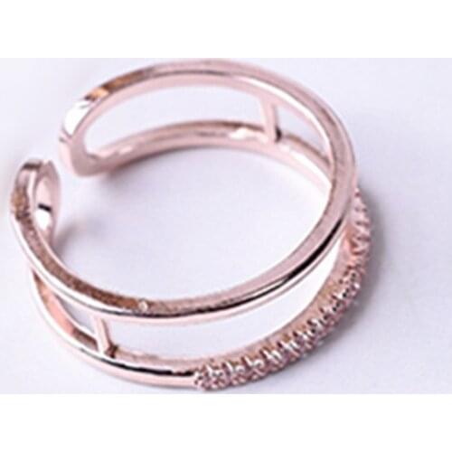 Wholesale Shining Rose Gold Color Crystal Rings For Women Engagement Rings Wedding Jewelry Hollow Single Row Zircon Open Rings