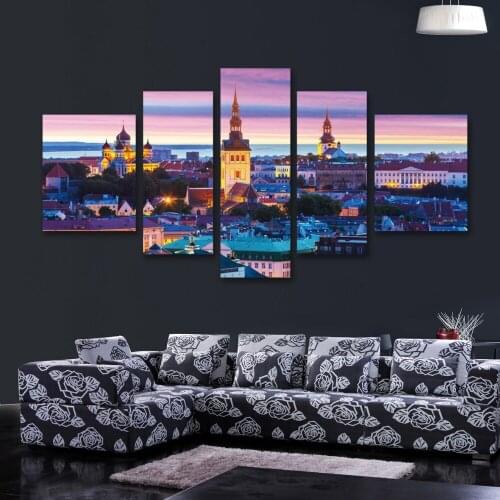 The city at night. In the morning.The church Canvas print photography scenery wall painting murals sitting room hangs a picture