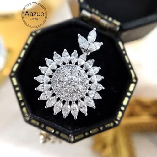 Aazuo 18K Solid White Gold Real Diamonds 1.20ct Sun Flower Pendent With Chain Necklace Gifted for Women Wedding Party Au750