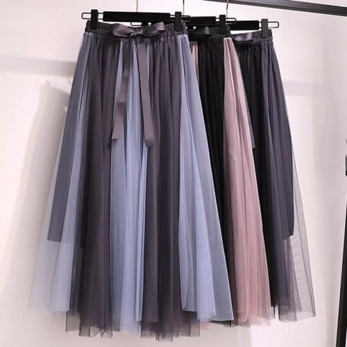 Plus size Womens Korean Skirts Spring Summer Color Matching Mesh Skirts Loose High waist Long Skirts Trendy Falda 4XL 45/100 kg
