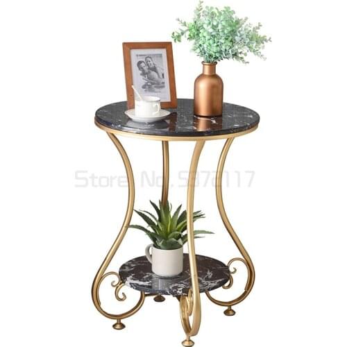 Nordic Light luxury marble tea table simple living room sofa corner single double-layer round table