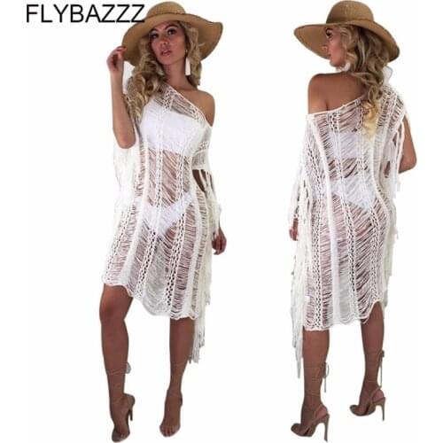 Sexy Ladies White Bikini Cover Up Women Transprrent Hollow Beach Dress Swimwear Knitted Bathing Suit Summer Holiday Beachwear