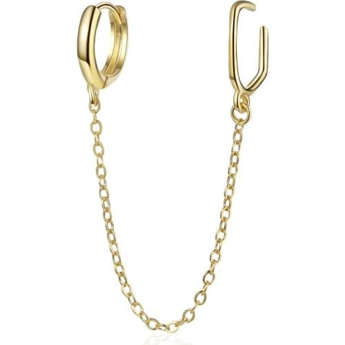 Two Wear Ear Clip Cartilage Long Tassel Chain Gold Color Asymmetric Hoop Earrings For Women Korean Fashion Jewelry Gifts SD2173