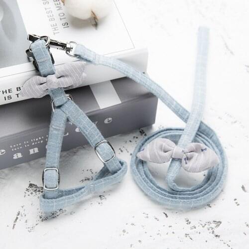 Pure Cotton Cat Harnesses Leash Set Korean Pastoral Style Adjustable Plaid Sanded Knits Dog Harness Comfortable Cat Vest For Pet