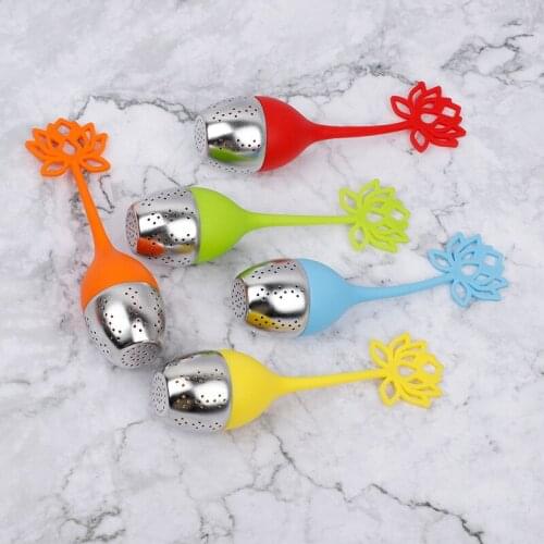 Tea Infuser Strainer Kitchen Accessories Stainless Steel With Silicone Tea Handle Silicone Base Lotus shape Tea Drink Tools