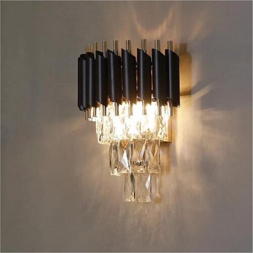 Meerosee Modern Crystal Wall Light Black Color clear crystal wall bracket Luxurious wall Sconces Lamp for Bedroom Living room