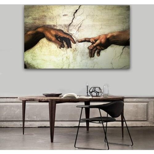 Creation of Adam Hand of god prints Religion wall painting famous painting copy of Michelangelo Sistine Chapel frescoes
