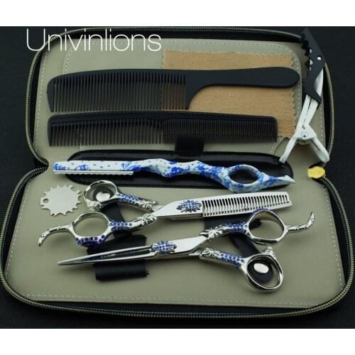 Univinlions 6" 440C master japanese hairdressing scissors hairdresser thinning razor cutting shears hot hair scissors pinking