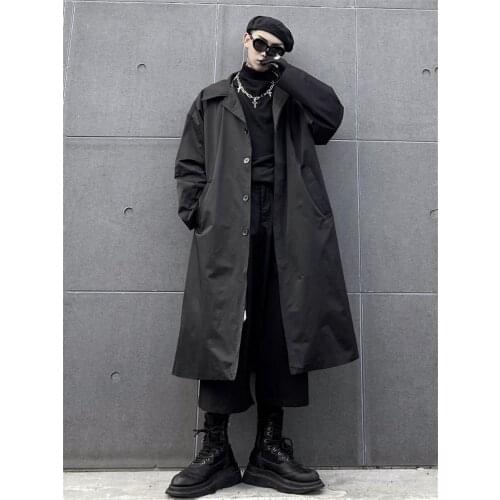 Windbreaker mens ins dark loose oversize mid-length over-the-knee coat jacket net celebrity the same style handsome tide