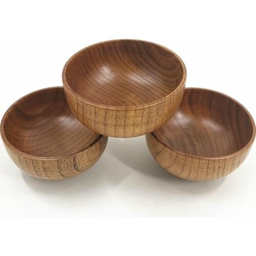 Japanese wooden bowl solid wood stripe environmental protection paint creative household tableware soup bowl 11.5CM