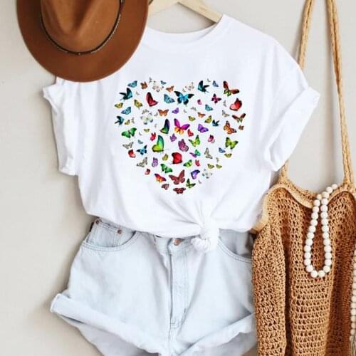 Women Cartoon Butterfly Love Heart 90s Cute Clothing Fashion Summer Lady Print Tee Graphic T Top Female Tshirts Clothes T-Shirt