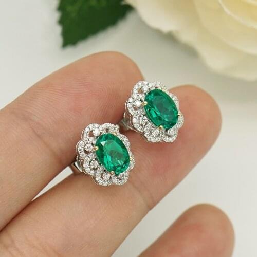 AAA 3ctw Solid 14K White And Yellow Gold Lab Colombia Green Oval Cut Emerald Earrings Engagement Earrings Jewelry For Women
