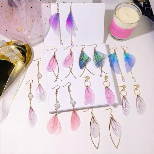 Korean Multiple Butterfly Wings Drop Earrings Asymmetric Imitation Pearl Crystal Long Tassel Earrings For Women Jewelry Gift