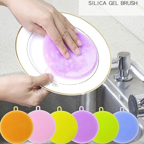 1PC Kitchen Cleaning Brush Silicone Dishwashing Brush Fruit Vegetable Cleaning Brushes Pot Pan Sponge Scouring Pads