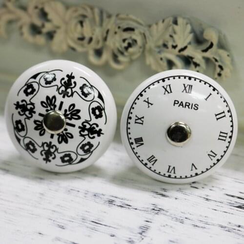 2pcs One Piece 38mm French Paris clock Design cabinet knob door handles furniture Dresser drawer handle