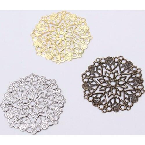 200pcs 33mm Metal Hollow Flower Round Film Beads For Sewing Craft Diy Bride Hair Headwear Bag Clothes Decoration