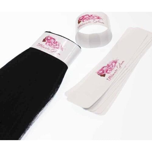 25*130mm custom logo wig virgin hair extension packaging wrap stickers,customized self adhesive labels for hair extensions