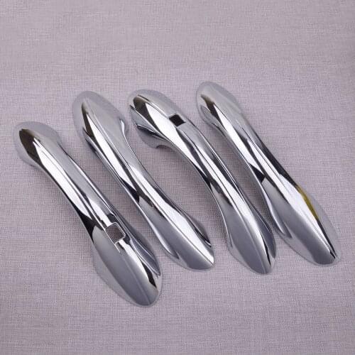 CITALL 4pcs Chrome Door Handle Cover Molding Trim Fit For Hyundai Santa Fe 2019 2020 Silver