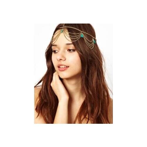 60pcs/lot DIY Alloy Bohemian Eyebrows Pendant Head Chain Turquoise Tassel Frontlet Pearl Hair Styling Tools Accessory HA921