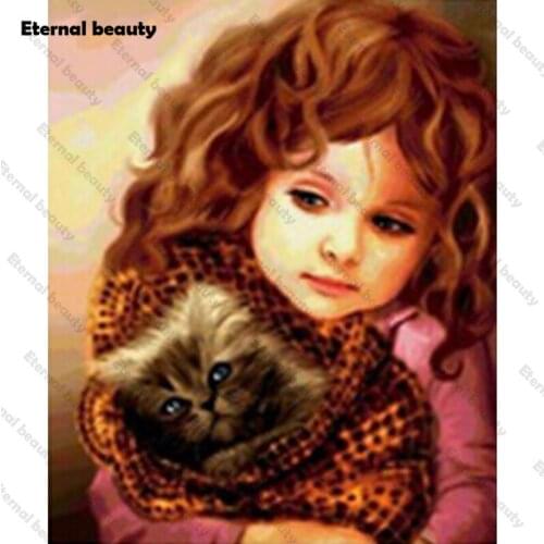 Diamond Painting Girl and Cat Full Square/Round Drill 5D Diy Diamond Embroidery Cross Stitch Kits Mosaic Rhinestone Home Decor