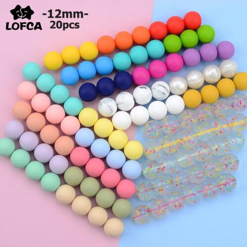 LOFCA 12mm 20pcs/lot Silicone Loose Beads Teething Beads DIY Chewable Colorful Teething For Infant Baby Teether Round