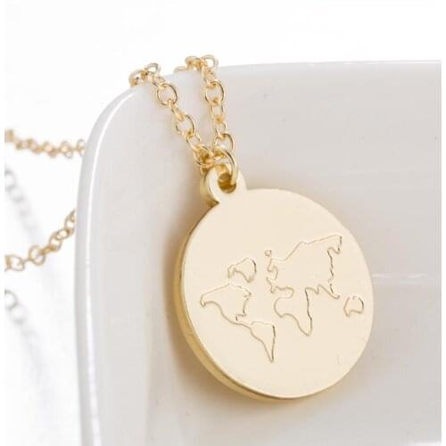 New Fashion Trendy Punk Jewelry Stainless Steel World Map Chain Link Necklace Gift Chain Brand Wholesale for Women ожерелье 2020