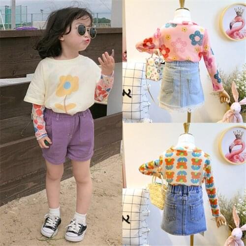Baby GIRLS T-shirt Weep Yafeng Flower Coat 19 Summer Wear New Style Childrenswear 3-8-Year-Old