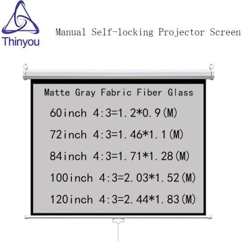 Thinyou Auto Self-Locking 120 inch 4:3 projector Screen Matte Gray Fabric Fiber GlassPull Down Manual Screen for HD projector