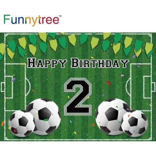 Funnytree Happy Birthday Party Banners Football Stadium Flags Green Grass Child Photobooth Decor Baby Shower Boy Event Wallpaper