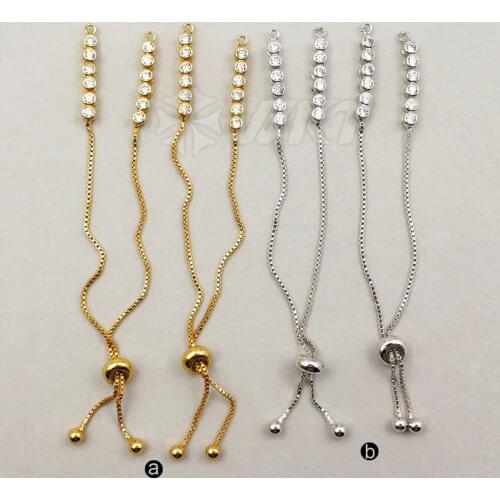 JF196 Fashion Adjustable Cubic Zircon Pave Chain Bracelet Finding With Best Gold And Silver Electroplate DIY Bracelet Findings