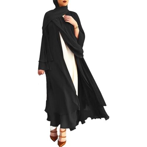Womens Muslim Outwear Summer Muslim Soft And Elegant Chiffon Solid Color Cardigan Summer Vintage Sunscreen Loose Long Cardigan