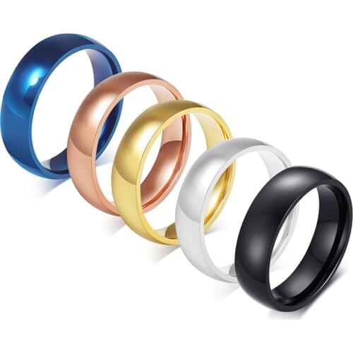 Unisex 6mm Classic Black Blue Rose Gold Men Rings Fashion Jewelry Stainless Steel Big Size 4 5 6 7 8 9 10 11 12 13 14 15