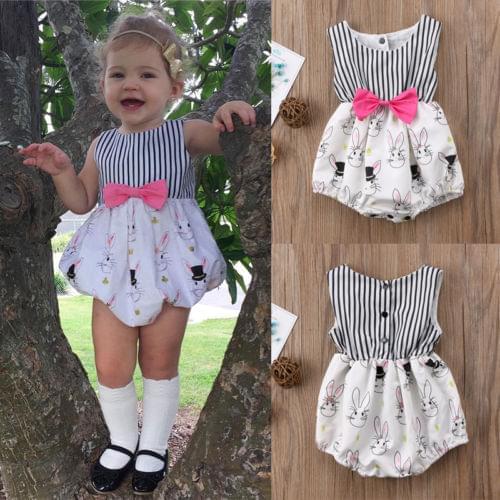 Newborn Baby Girls Bunny Bowknot Sleeveless Bodysuit Jumpsuit Easter Outfit Clothes Size 0-24M Baby Clothing Babys Sets