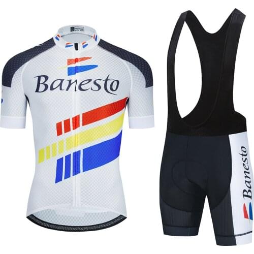 Banesto Men Summer Cycling Sets Quick Dry Short Sleeve Cycling Jersey Bike Shorts Padded MTB Suit Bicycle Clothing Breathable