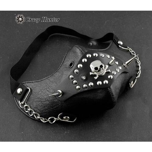 Halloween Steam Punk Skull Studded Leather Motorcycle Gothic Mask Cosplay N98
