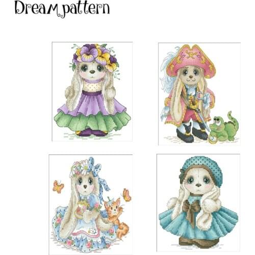 Rabbit in dress cross stitch package cartoon animal 18ct 14ct 11ct cloth cotton thread embroidery DIY handmade needlework