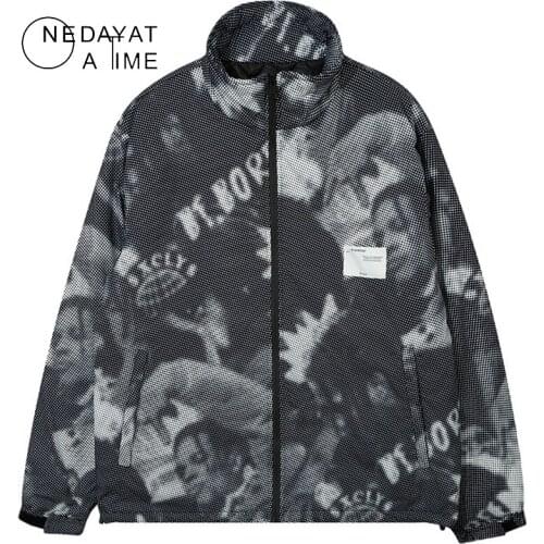 Hip Hop Mosaic Parkas Jacket 2021 Mens Streetwear Funny Printed Jacket Harajuku Cotton Winter Padded Jacket Coat Warm Outwear